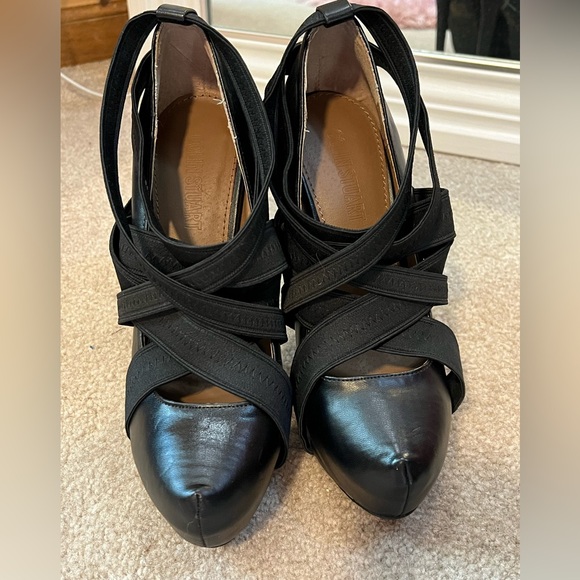 Black Bandage Strappy Collin Stewart platform 4 inch heels size 9.5 - Picture 4 of 6